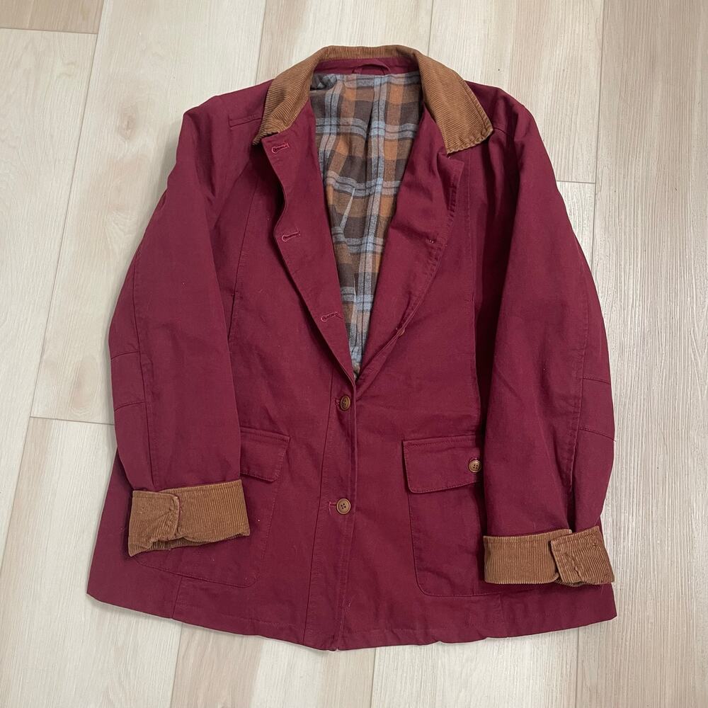 Burgundy Corduroy Collar Plaid-Lined Jacket – Medium - Picture 6 of 7
